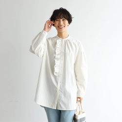 新品未開封品♡Creema　fall-in＆co　ブラウス　　リネン100% 前立てのディテールが目を惹くリネンフリルブラウス リネン100