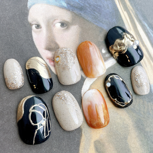 真珠の耳飾りの少女をモチーフにしたネイルチップ/フェルメール