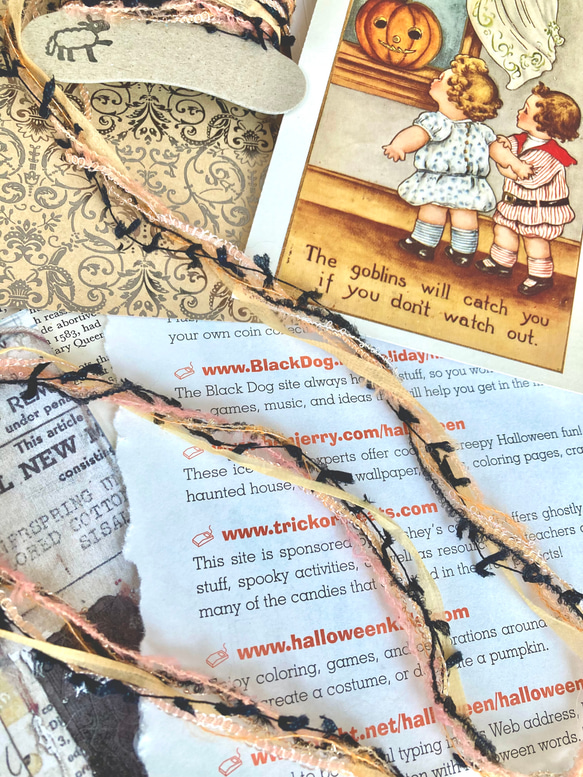 ⭐︎.。Jack-o-lantern。.＊ハロウィンカラーの引き揃え糸5m & 蜘蛛の糸レースリボン60cm セットⅡ 3枚目の画像