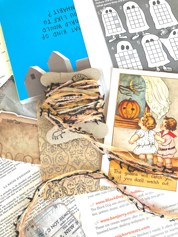 ⭐︎.。Jack-o-lantern。.＊ハロウィンカラーの引き揃え糸5m & 蜘蛛の糸レースリボン60cm セットⅡ 2枚目の画像