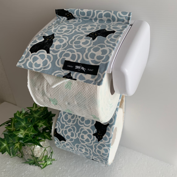 トイレットペーパーホルダーカバー☆黒猫&カメリア☆4カラー 2枚目の画像