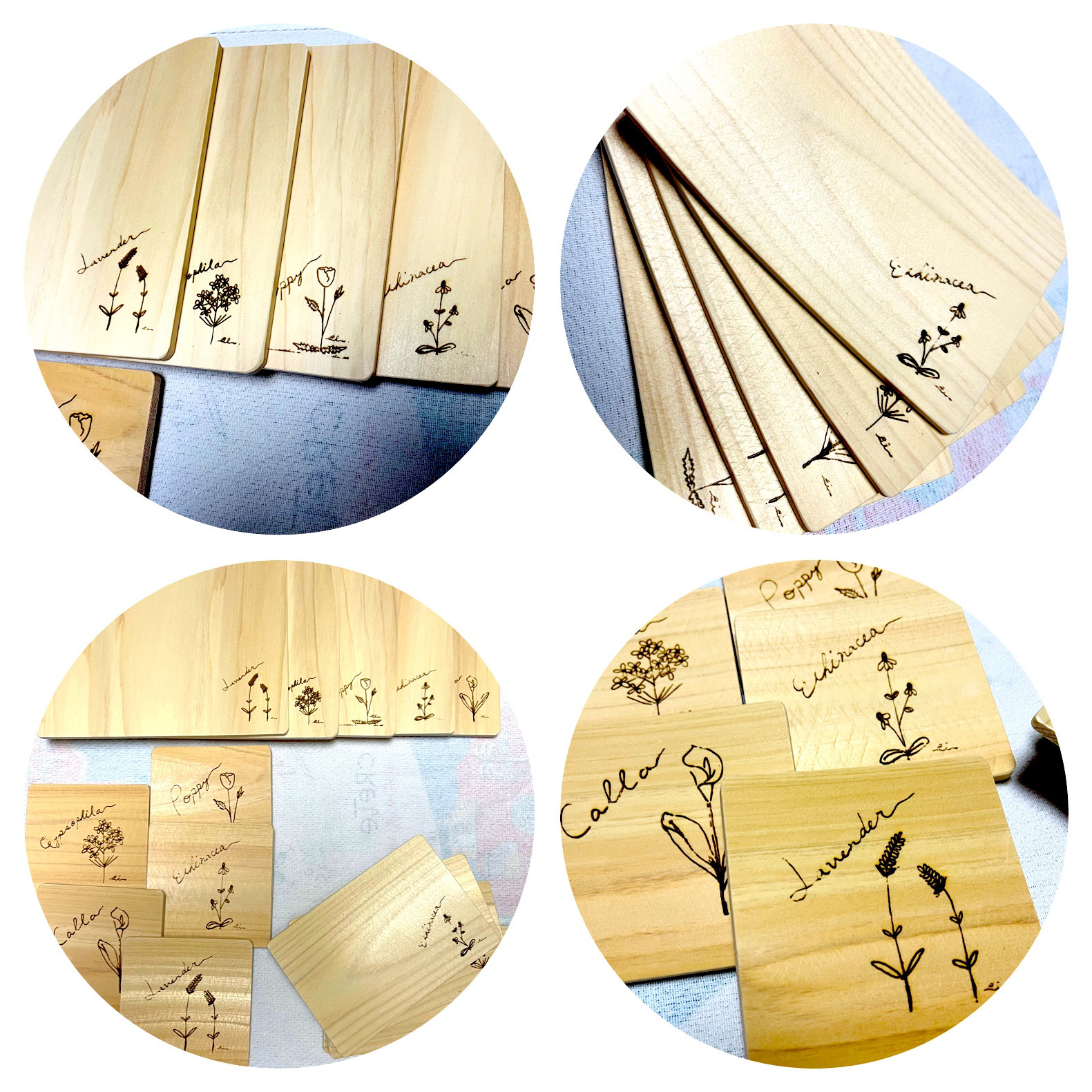 5絵柄ヒノキのお皿3種(大中小)　15枚セット【国内送料無料】