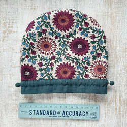 【L】内袋が２部屋に分かれていて便利♪『LIBERTY＆ハーフリネンの巾着袋』 イブニングサン／ダークブルーグリーン 3枚目の画像