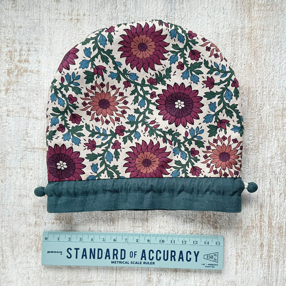 【L】内袋が２部屋に分かれていて便利♪『LIBERTY＆ハーフリネンの巾着袋』 イブニングサン／ダークブルーグリーン 3枚目の画像