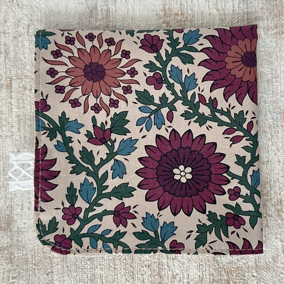 【L】内袋が２部屋に分かれていて便利♪『LIBERTY＆ハーフリネンの巾着袋』 イブニングサン／ダークブルーグリーン 13枚目の画像