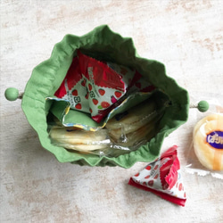 【L】内袋が２部屋に分かれていて便利♪『LIBERTY＆ハーフリネンの巾着袋』 イブニングサン／ダークブルーグリーン 6枚目の画像