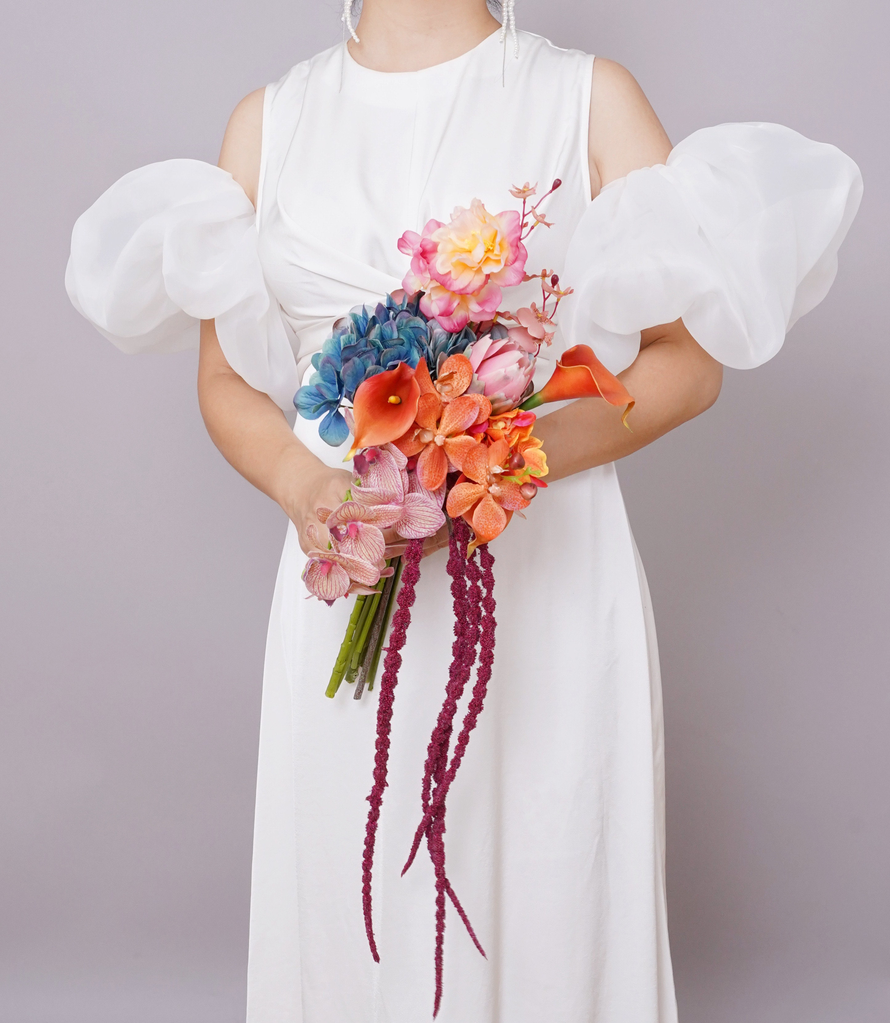 大人くすみカラーのカラフル華やかウェディングブーケ/高級造花/アーティフィシャルフラワー/前撮りブーケラー/前撮りブーケ