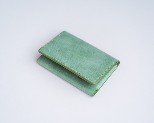 本革名刺入れ【エメラルドグリーン】【国産レザー】【手縫い】 名刺