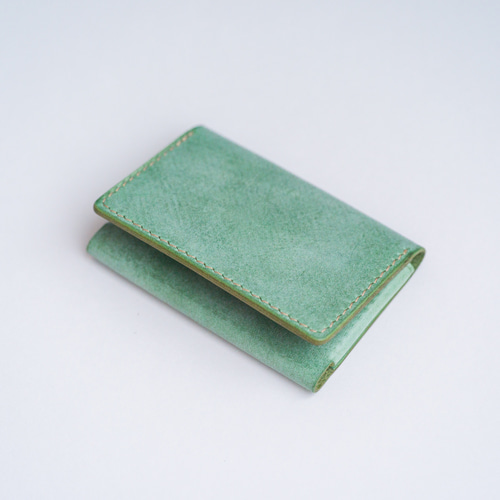 本革名刺入れ【エメラルドグリーン】【国産レザー】【手縫い】 名刺