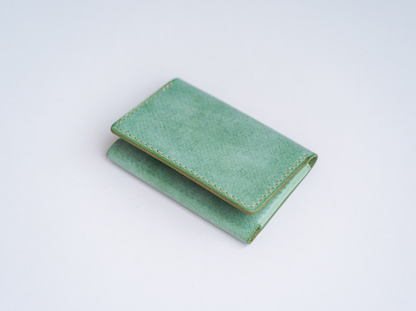 本革名刺入れ【エメラルドグリーン】【国産レザー】【手縫い】 名刺