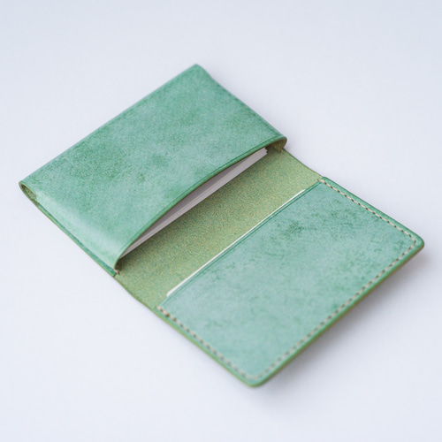 本革名刺入れ【エメラルドグリーン】【国産レザー】【手縫い】 名刺