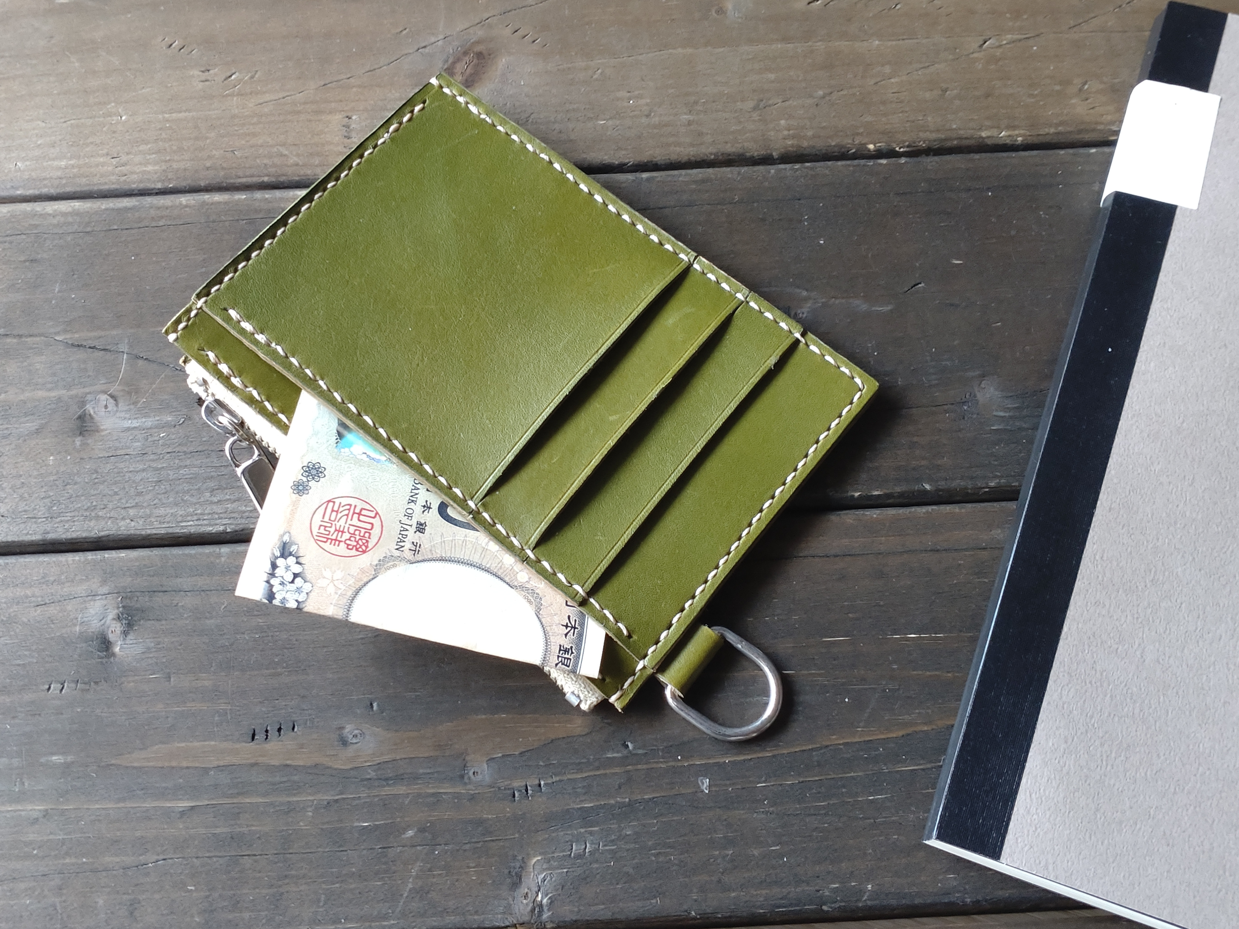 《Edgeシリーズ》二つ折り札がきれいに収まる、少し余白のあるフラグメントケース（Forest Green）