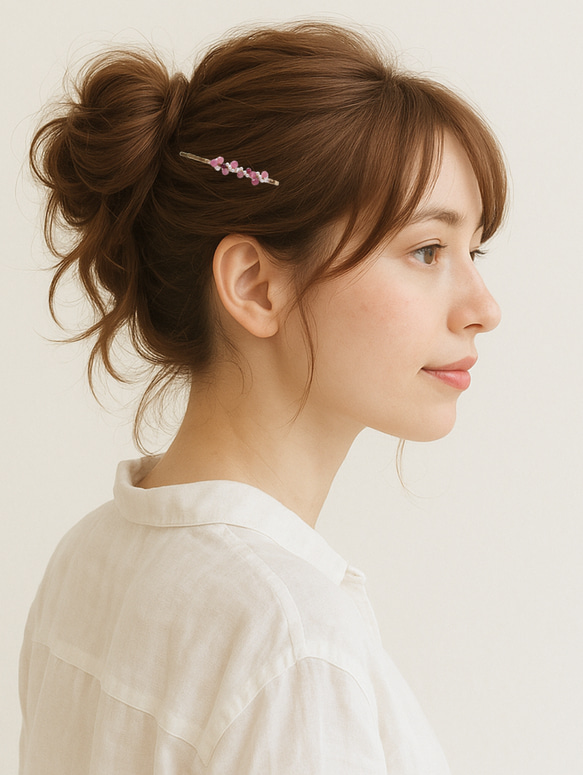 宝石ヘアピン Gem Dots・ピンクトルマリン｜◇10月誕生石◇ Pink Tourmaline｜クリスマス 6枚目の画像