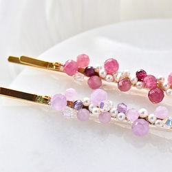 宝石ヘアピン Gem Dots・ピンクトルマリン｜◇10月誕生石◇ Pink Tourmaline｜クリスマス 3枚目の画像