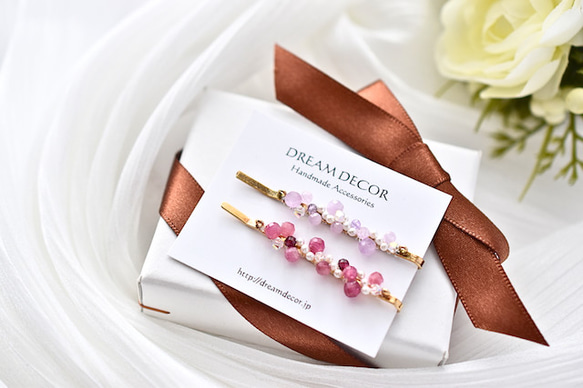 宝石ヘアピン Gem Dots・ピンクトルマリン｜◇10月誕生石◇ Pink Tourmaline｜クリスマス 15枚目の画像