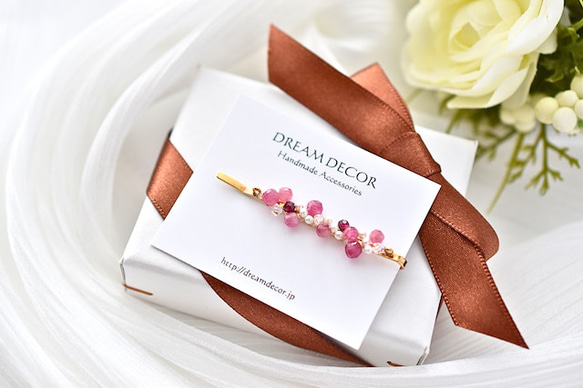 宝石ヘアピン Gem Dots・ピンクトルマリン｜◇10月誕生石◇ Pink Tourmaline｜クリスマス 1枚目の画像