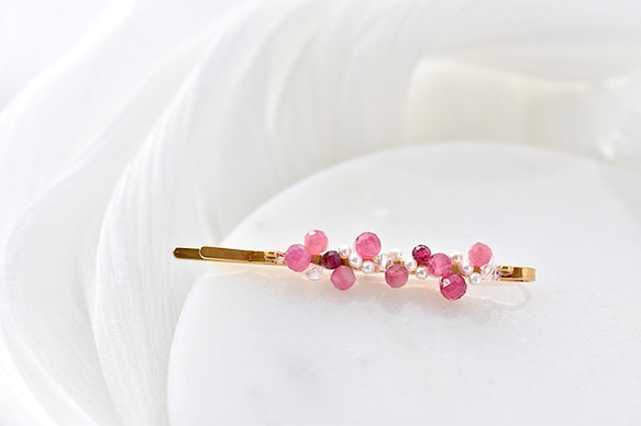 宝石ヘアピン Gem Dots・ピンクトルマリン｜◇10月誕生石◇ Pink Tourmaline｜クリスマス 5枚目の画像