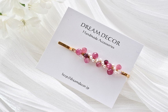 宝石ヘアピン Gem Dots・ピンクトルマリン｜◇10月誕生石◇ Pink Tourmaline｜クリスマス 4枚目の画像