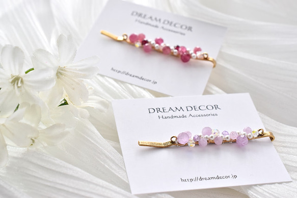 宝石ヘアピン Gem Dots・ピンクトルマリン｜◇10月誕生石◇ Pink Tourmaline｜クリスマス 14枚目の画像