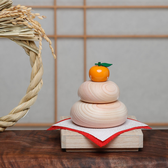 《new！》鏡餅　木製　無垢材　国産ひのき　桐箱入り　S,M,Lサイズ 9枚目の画像