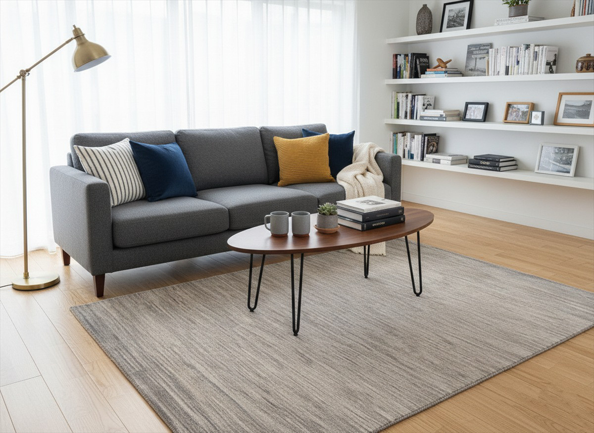 夏は涼しく冬は暖かい天然ラグ ガゼニラハット　無染めのウール　ラグ　180x119cm　L.Gray　グラデーション