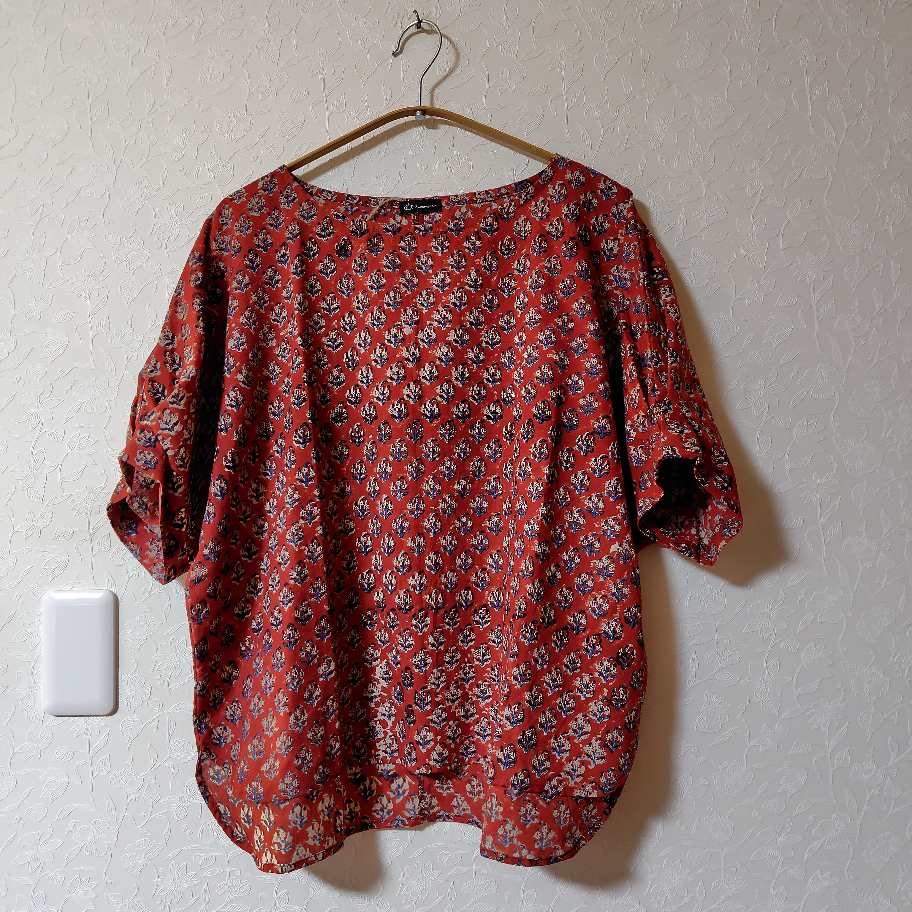 《完成品》ブロックプリントのドルマンブラウス(М)