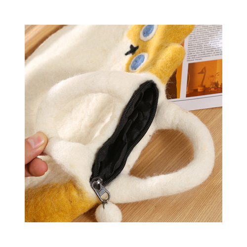 ハンドメイド 羊毛フェルト トートバッグ 猫フェイス モチーフ 丸型