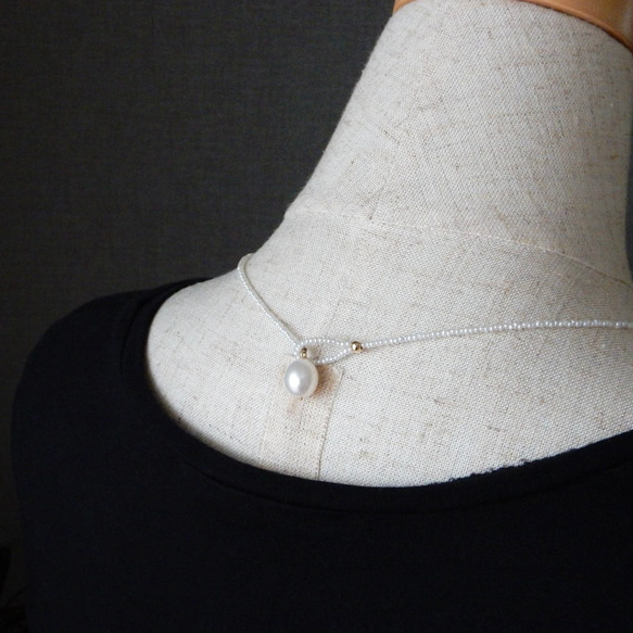 〖ラリエット/ショート〗淡水パールネックレス14kgf 【1805】 7枚目の画像