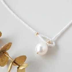 〖ラリエット/ショート〗淡水パールネックレス14kgf 【1805】 1枚目の画像