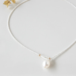 〖ラリエット/ショート〗淡水パールネックレス14kgf 【1805】 2枚目の画像