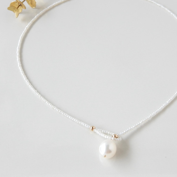 〖ラリエット/ショート〗淡水パールネックレス14kgf 【1805】 2枚目の画像