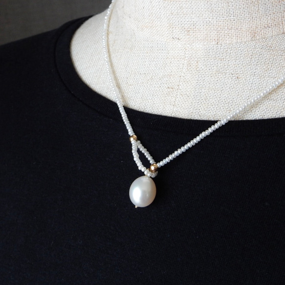 〖ラリエット/ショート〗淡水パールネックレス14kgf 【1805】 5枚目の画像