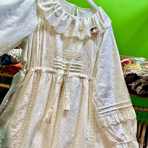 ロリータ ピンクハウス 天然刺繍コットン ロングワンピース｜森ガール