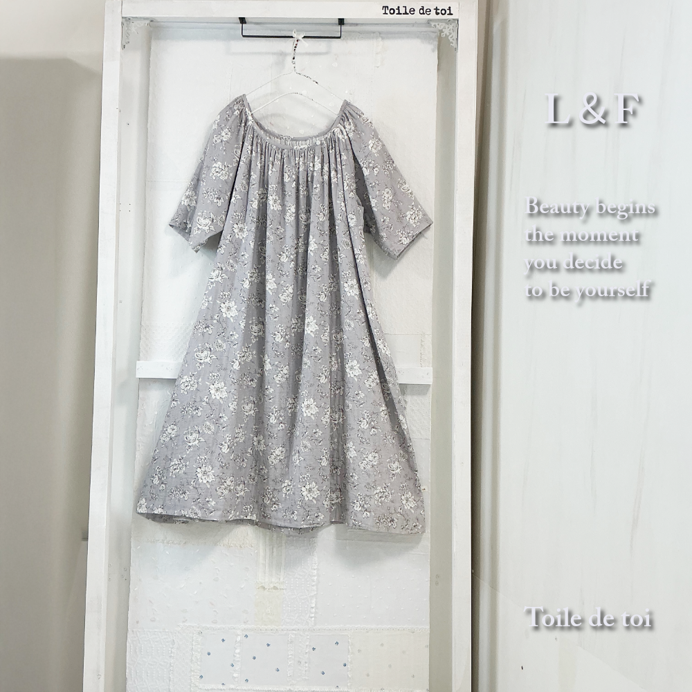 ブルーグレーL 日本製ダブルガーゼワンピースパジャマ リラックスワンピース