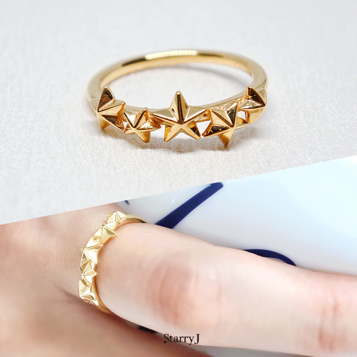 夜空にきらめく星 - スタースタッド リング 指輪 鏡面仕上げ 送料無料 シルバー925 K18GP