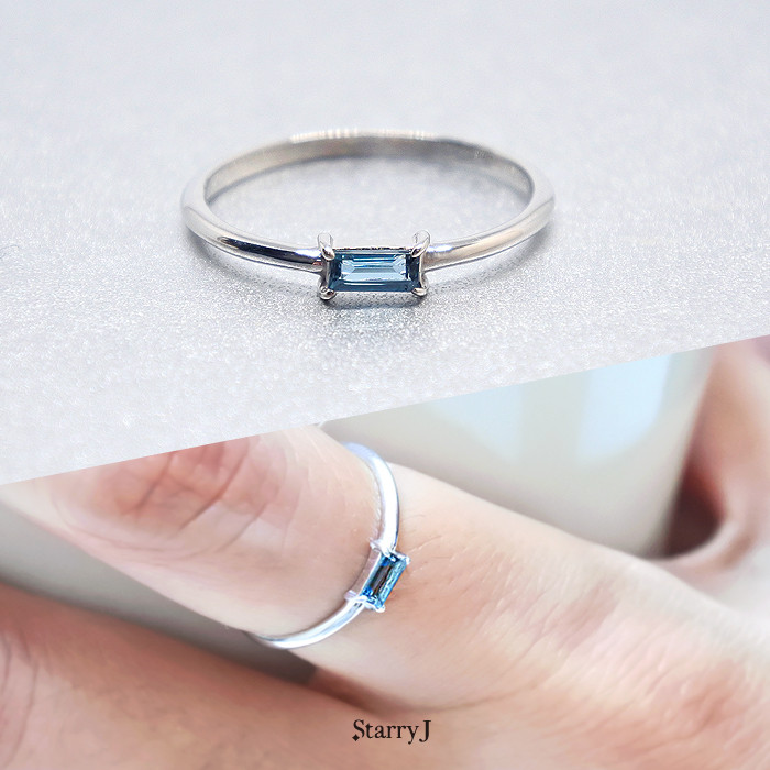 深い海の輝き - ロンドンブルートパーズ バゲット リング 指輪 マット仕上げ 送料無料 シルバー925 K18GP