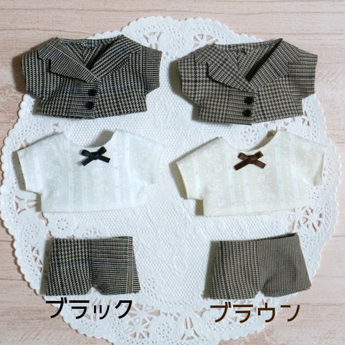 10cmぬい服 チェックスーツ上下+リボンシャツセット ぬいぐるみ みりめ
