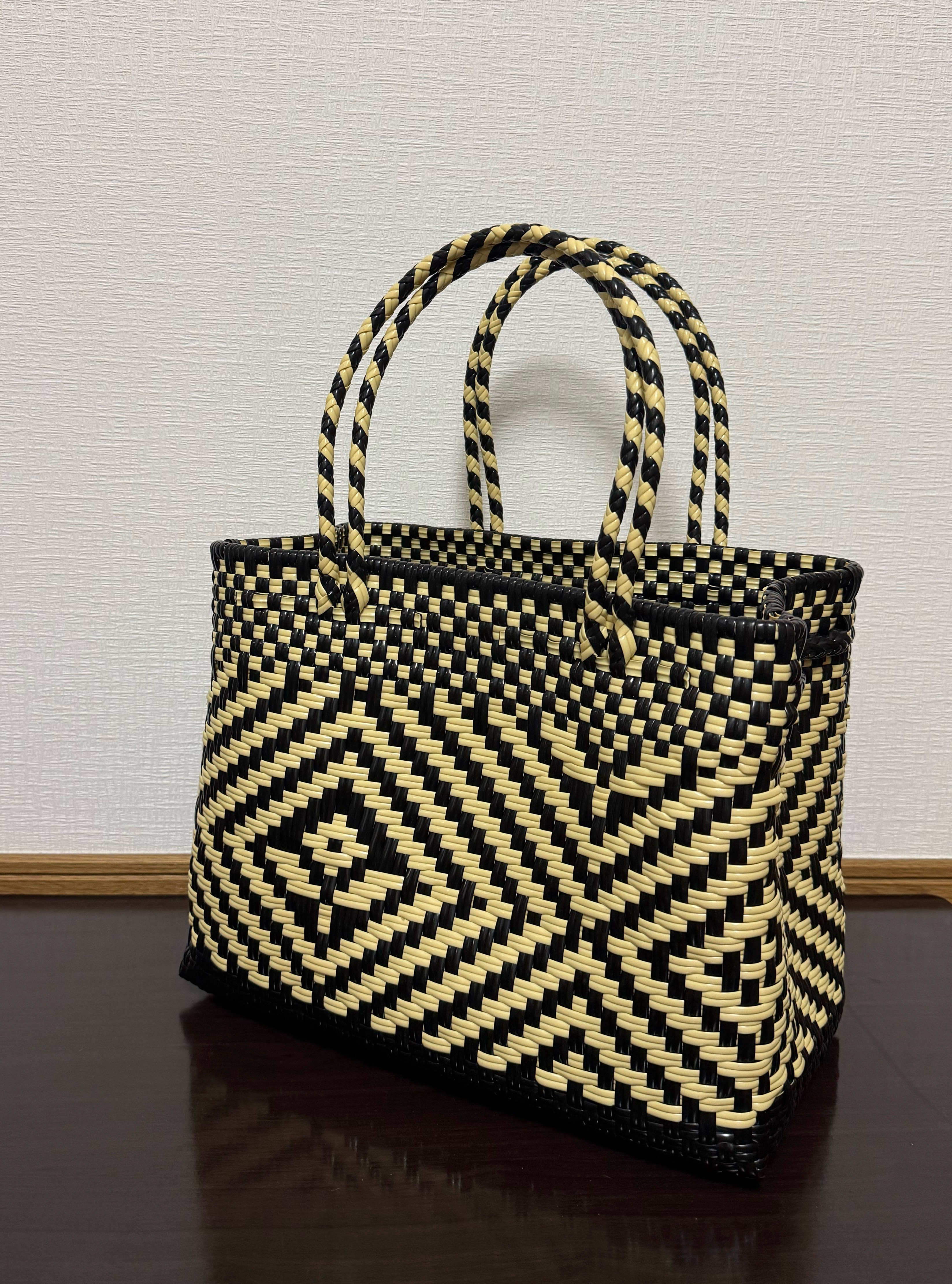 まるごと洗えるバッグ　プラカゴ　メルカド　トートバッグ　パサールバッグ　模様編み　細編み　Lサイズ