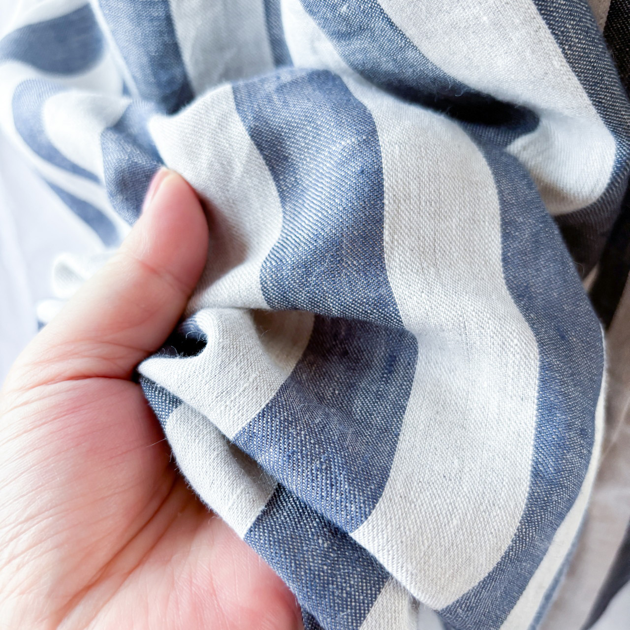 涼しく美しいアプリコットワンピース：115cm丈（リネンストライプ）