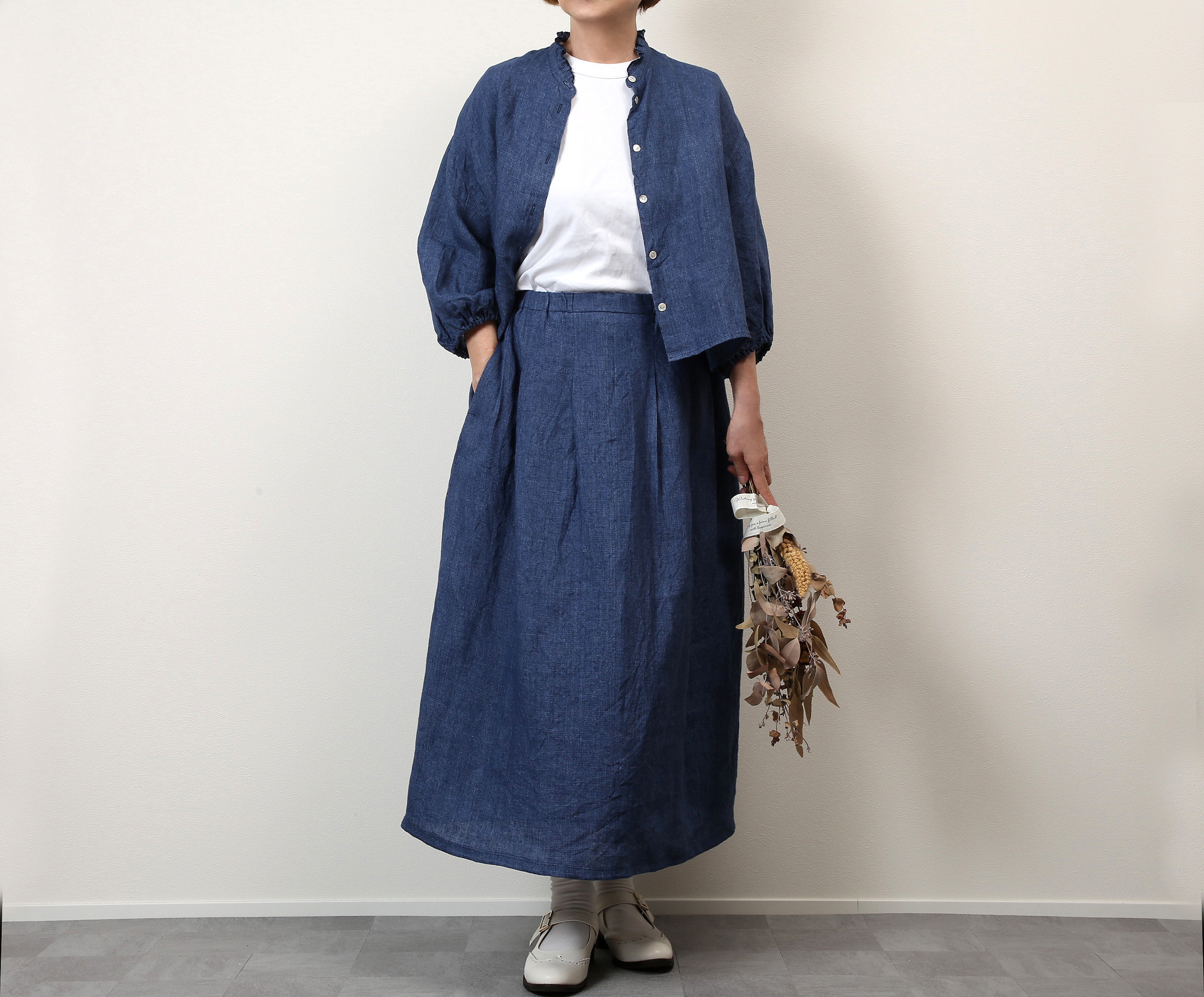 #517フリルブラウス(インディゴブルー)