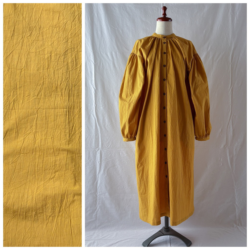 おとなのゆったりガウンワンピース：105cm（シュリンクシーチング：マスタードイエロー）
