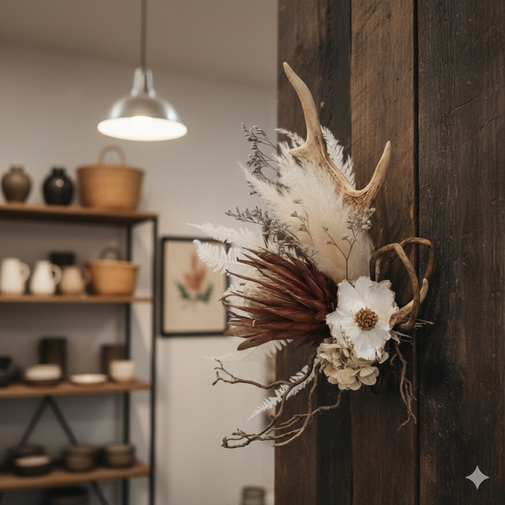 【受注制作】鹿角 × プロテアーラージサイズ・アートスワッグ（受注制作）