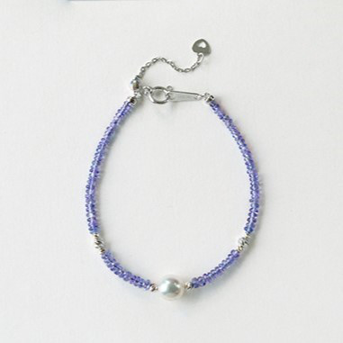 【ルミナ】18Kゴールド 天然タンザナイト 7-8.5mm 日本製アコヤ真珠 ラベンダーネックレス＆ブレスレットセット エレガン