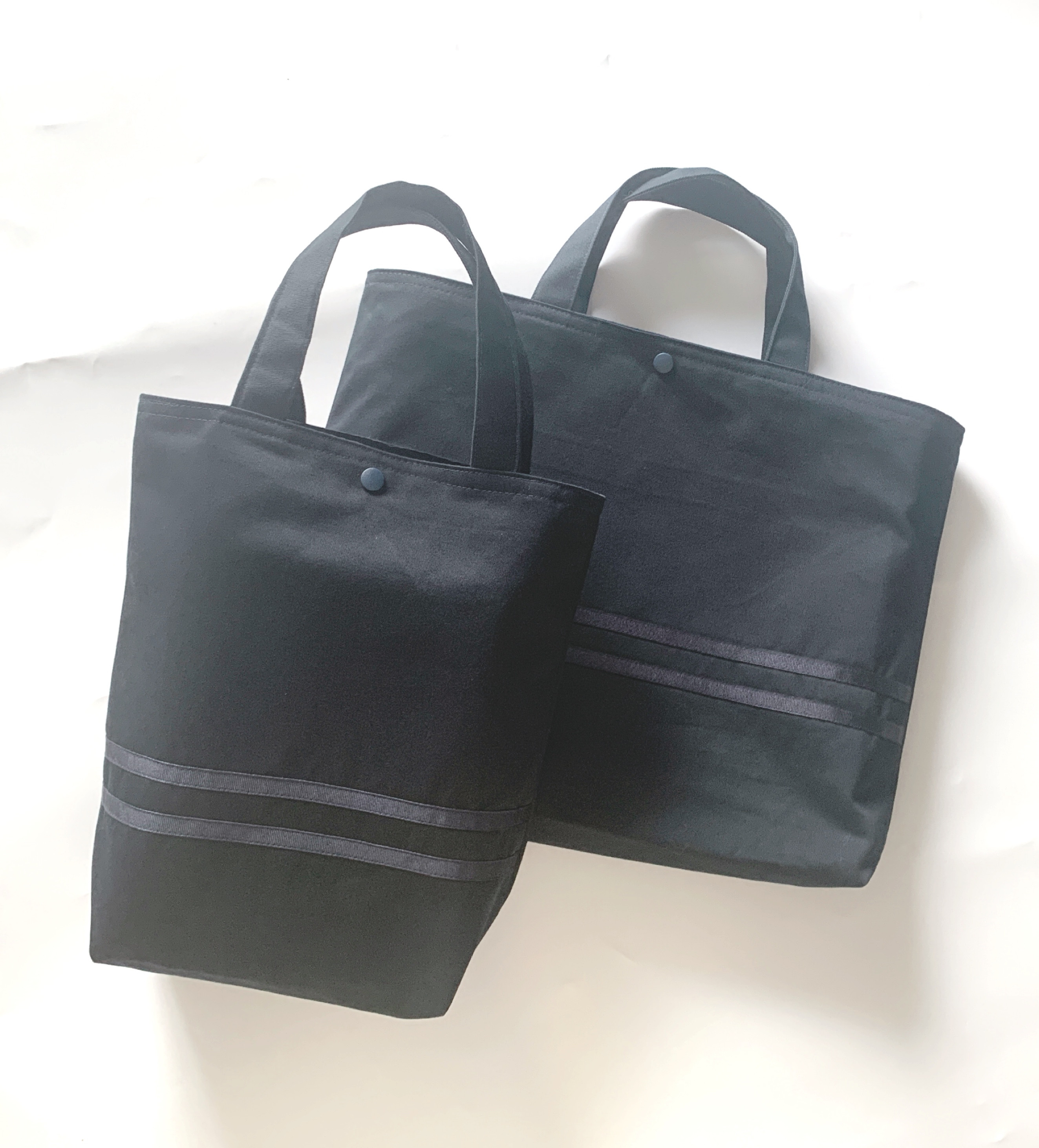 通学、お受験トートバック２点セット　紺×紺ライン