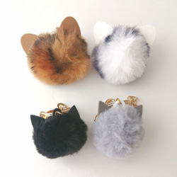 NEW/お試し価格【ふわふわねこちゃんファーとオーロラガラスのバッグチャーム】　猫キーホルダー　ファーキーホルダー　猫 18枚目の画像