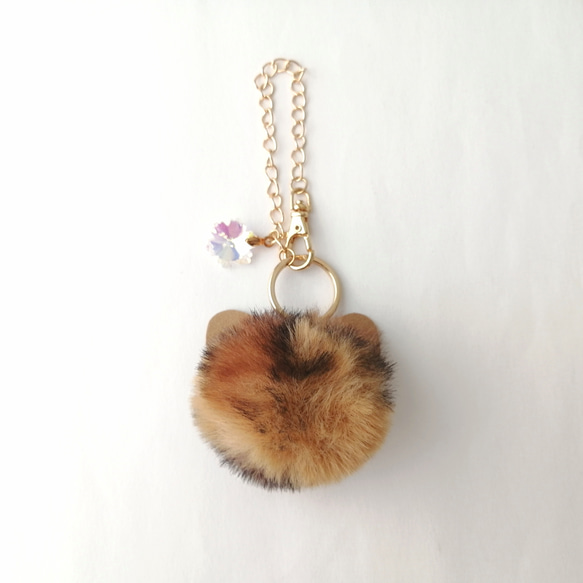 NEW/お試し価格【ふわふわねこちゃんファーとオーロラガラスのバッグチャーム】　猫キーホルダー　ファーキーホルダー　猫 4枚目の画像