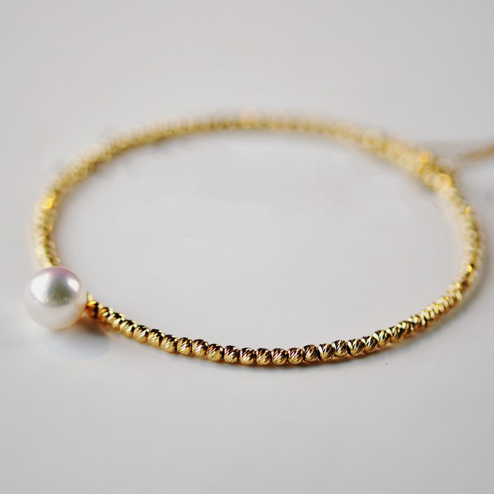 ルミナ 18Kゴールドブレスレット、7～7.5mmアコヤ真珠、調節可能なデザイン、低刺激性素材