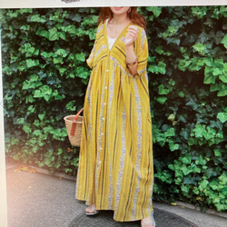 【YACCOMARICARD】麻綿混 花柄刺繍ロングシャツワンピース イエロー ヤッコマリカルド シャツワンピース リネンコットン 花柄刺繍 綿