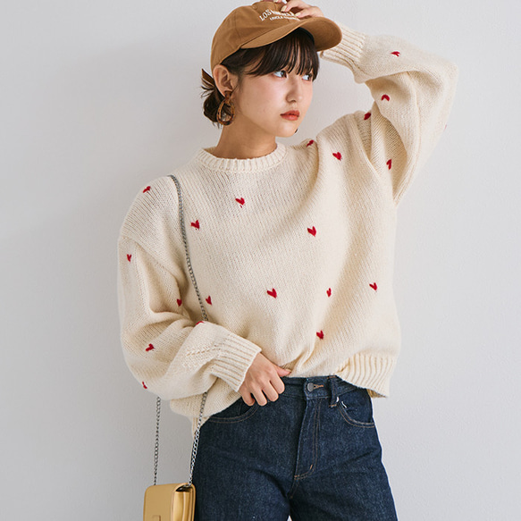 アイボリー タートルネックセーター ハート刺繍【M】カシミア　a723 KOEISTORE ニットトップス レディース 春 夏 春夏 黒 白