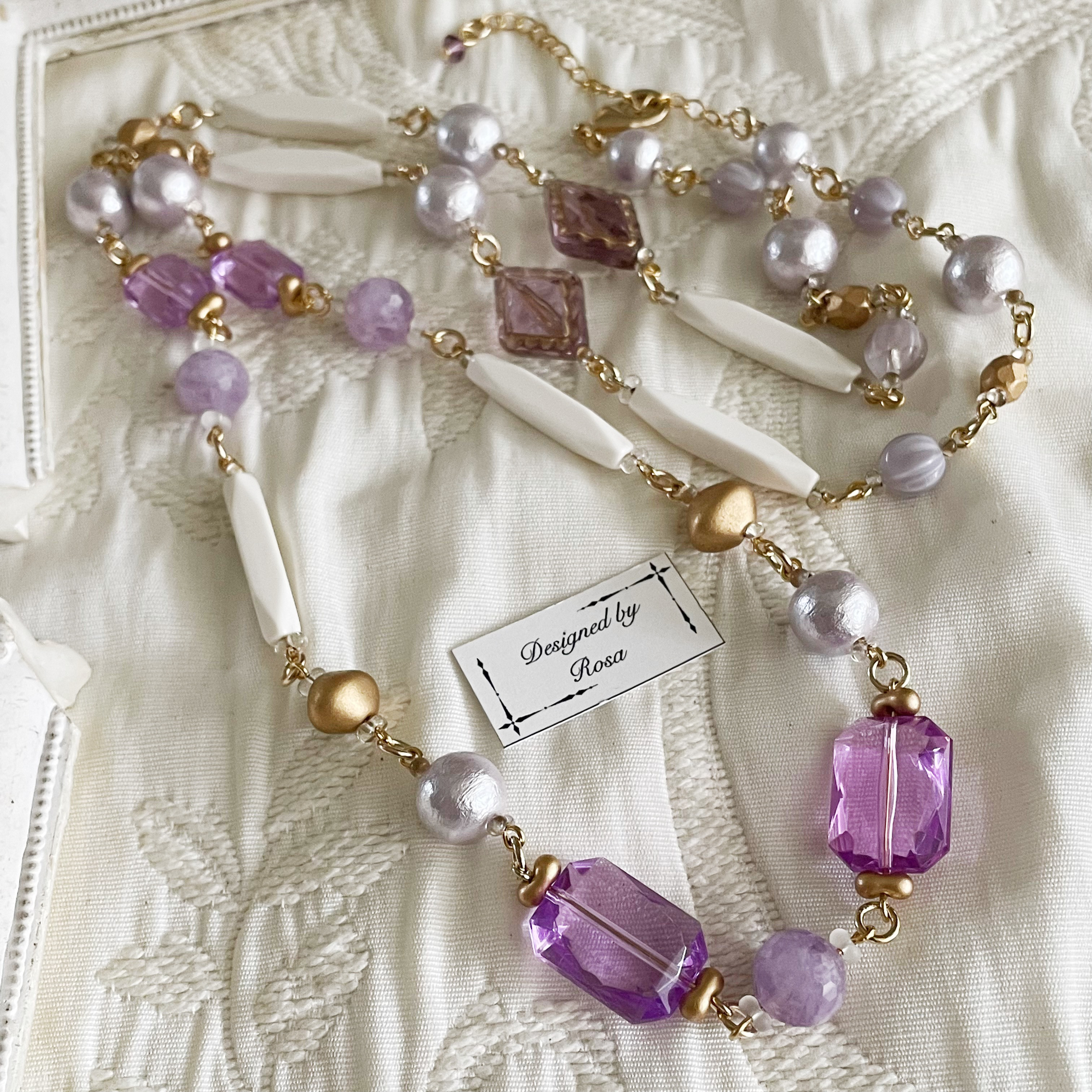 La glicine 藤の花　アメジストとヨーロッパビーズのロングネックレス